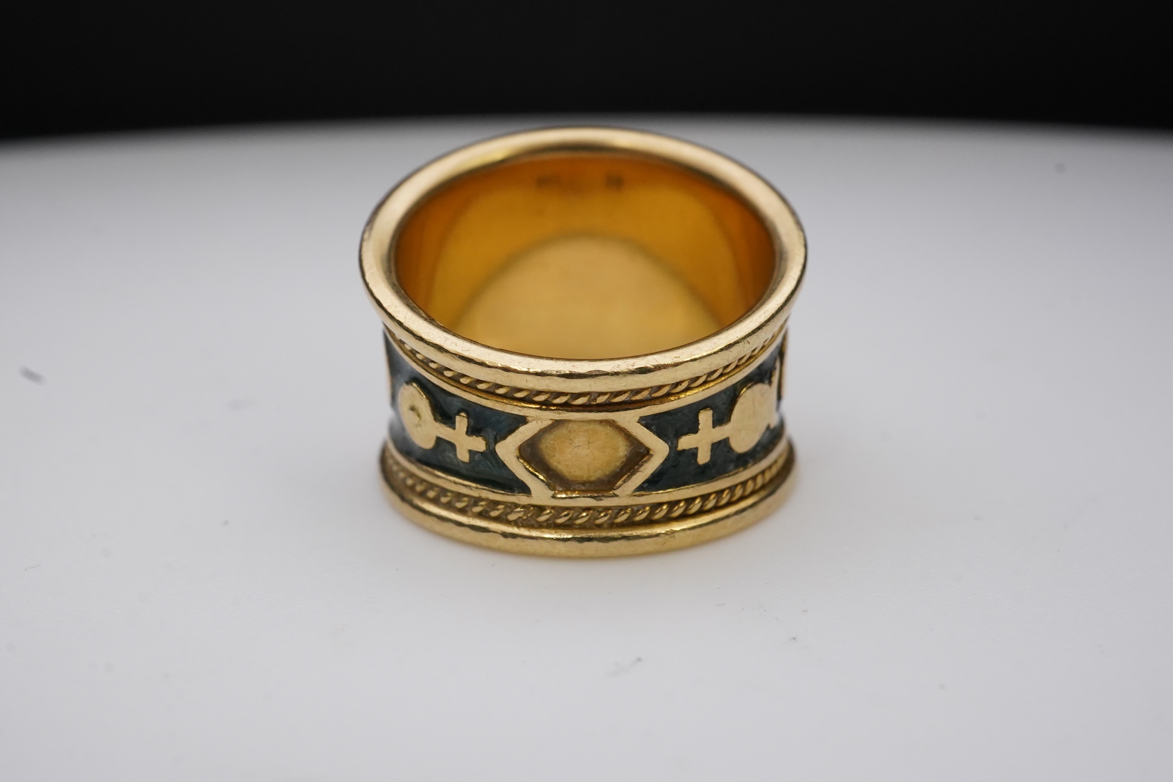 Elizabeth Gage, an enamel zodiac 'Virgo' ring, circa 1990